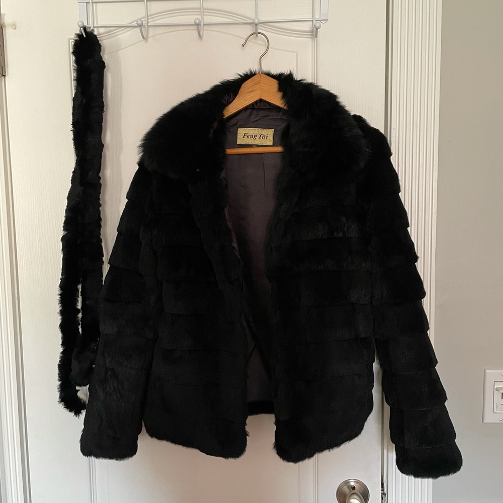 Winter fur coat black rabbit